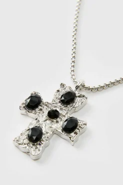 Shop boohooMAN Cross Pendant Necklace In black