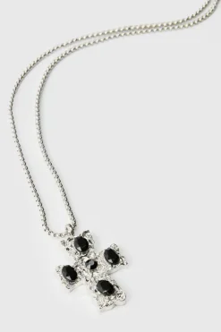Shop boohooMAN Cross Pendant Necklace In black