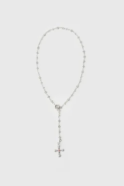 Shop boohooMAN Cross Pendant Necklace In silver