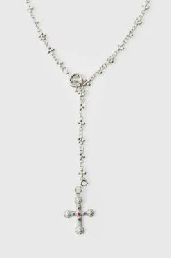 Shop boohooMAN Cross Pendant Necklace In silver