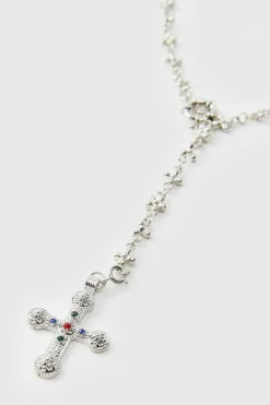 Shop boohooMAN Cross Pendant Necklace In silver