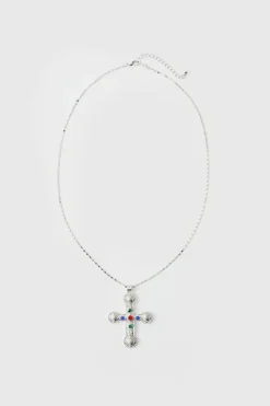 Best boohooMAN Cross Pendant Necklace In silver