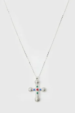 Best boohooMAN Cross Pendant Necklace In silver