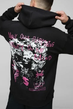 Sale boohooMAN Cross Renaissance Graphic Hoodie black