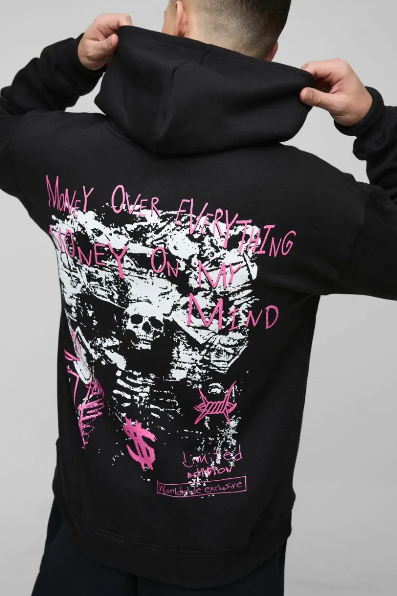 Sale boohooMAN Cross Renaissance Graphic Hoodie black