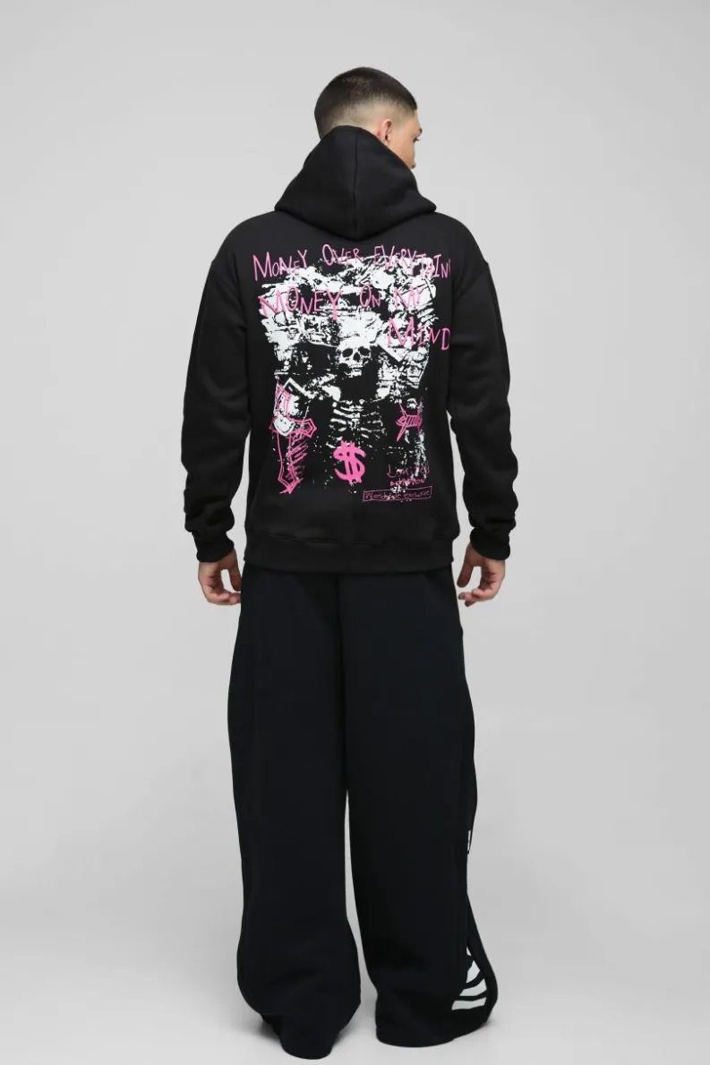Sale boohooMAN Cross Renaissance Graphic Hoodie black