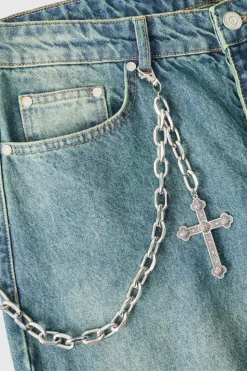 Hot boohooMAN Cross Skull Jean Chain In silver