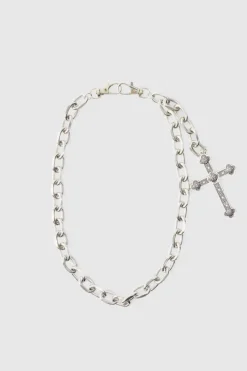 Hot boohooMAN Cross Skull Jean Chain In silver