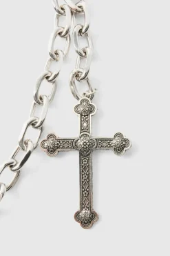 Hot boohooMAN Cross Skull Jean Chain In silver
