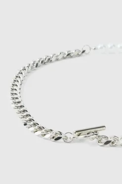 Fashion boohooMAN Cuban Link Pearl Chain silver
