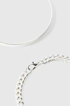 Shop boohooMAN Cuff And Chain Bracelet silver