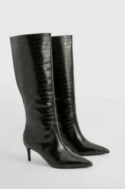 Flash Sale boohoo Curved Stiletto Knee High Boots black