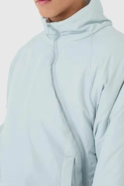 Hot boohooMAN Curved Zip Padded Puffer Coat In Blue light blue