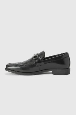 Sale boohooMAN Debossed Snaffle Loafer black