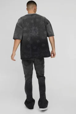 Hot boohooMAN Denim Bandana Laser Print Baseball Shirt black
