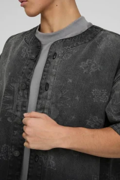 Hot boohooMAN Denim Bandana Laser Print Baseball Shirt black