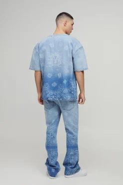 Flash Sale boohooMAN Denim Bandana Laser Print Baseball Shirt light blue
