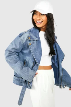 New boohoo Denim Biker Jacket washed blue