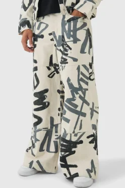 Discount boohoo Denim Graffiti Laser Print Set ecru