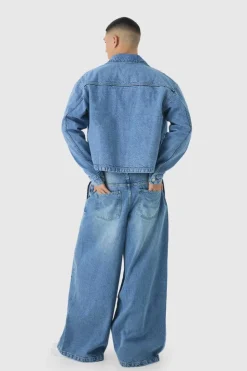 Shop boohooMAN Denim Harrington Jacket light wash