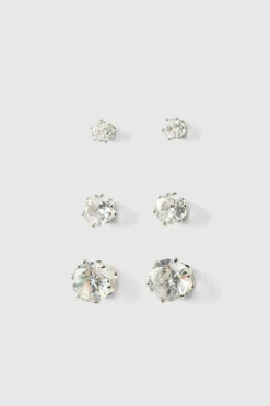 Best boohooMAN Diamante Earing 3 Pack silver