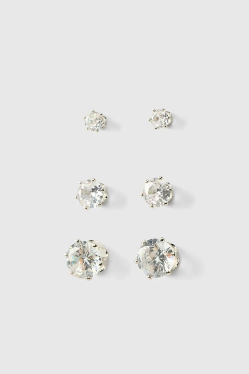 Best boohooMAN Diamante Earing 3 Pack silver