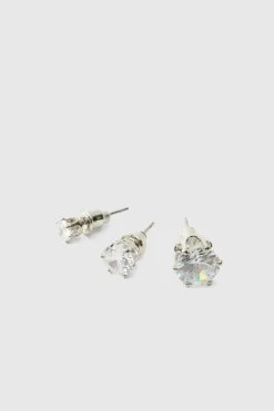 Best boohooMAN Diamante Earing 3 Pack silver