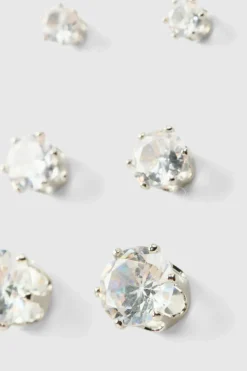 Best boohooMAN Diamante Earing 3 Pack silver