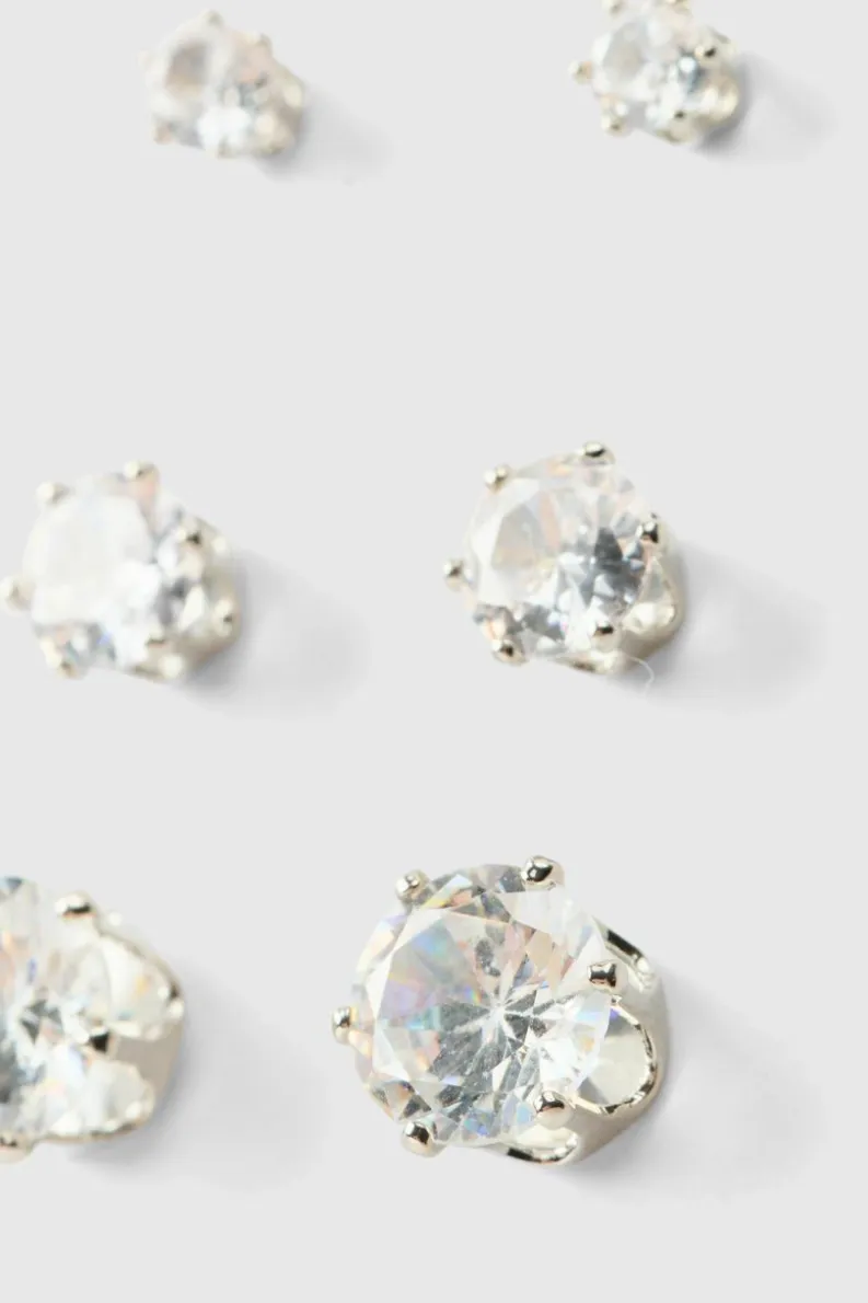 Best boohooMAN Diamante Earing 3 Pack silver