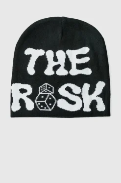 Discount boohooMAN Dice Graphic Beanie In black