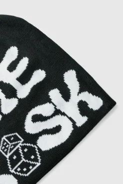 Discount boohooMAN Dice Graphic Beanie In black