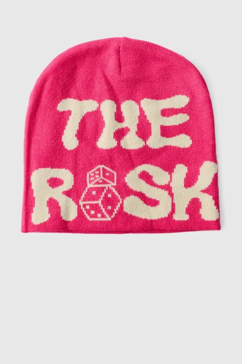 New boohooMAN Dice Graphic Beanie In pink
