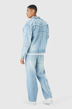 Shop boohoo Dirty Wash Carpenter Set light blue