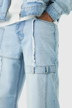 Shop boohoo Dirty Wash Carpenter Set light blue
