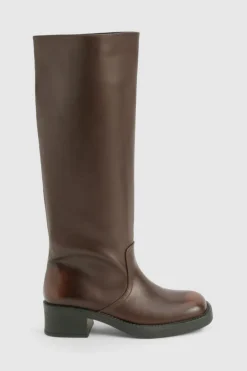 Sale boohoo Distressed Column Knee High Boots brown