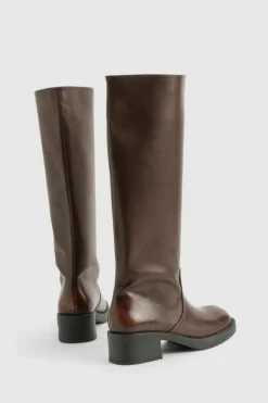 Sale boohoo Distressed Column Knee High Boots brown