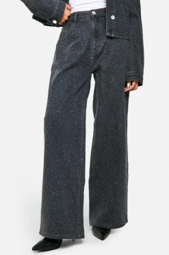 Sale boohoo Distressing Detail Denim Jacket & Wide Leg Jeans Co-Ord grey