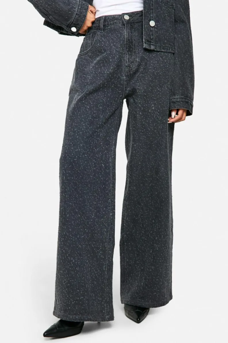 Sale boohoo Distressing Detail Denim Jacket & Wide Leg Jeans Co-Ord grey