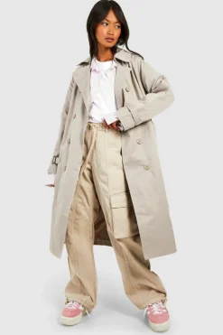 Cheap boohoo Double Breast Belted Trench Coat oyster