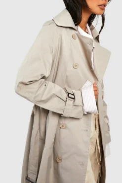 Cheap boohoo Double Breast Belted Trench Coat oyster