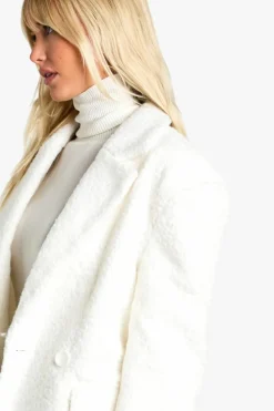 Shop boohoo Double Breast Boucle Wool Blazer ecru