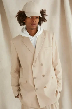 Cheap boohooMAN Double Breasted Oversized Blazer stone