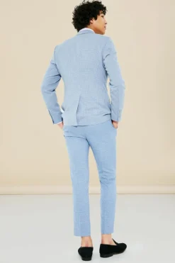Online boohooMAN Double Breasted Skinny Textured Suit Jacket light blue
