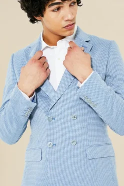Online boohooMAN Double Breasted Skinny Textured Suit Jacket light blue