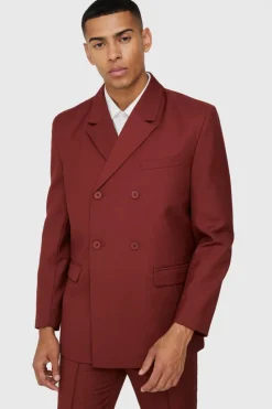 Fashion boohoo Double Breasted Three Piece Suit burgundy