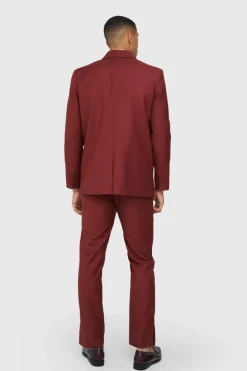 Fashion boohoo Double Breasted Three Piece Suit burgundy