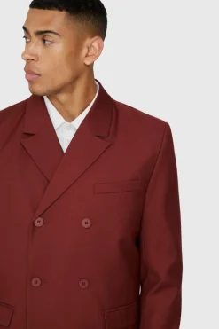 Fashion boohoo Double Breasted Three Piece Suit burgundy