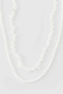 Flash Sale boohooMAN Double Layer Beaded Necklace In white