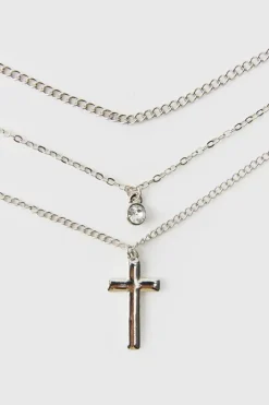 Cheap boohooMAN Double Layered Cross Necklace silver