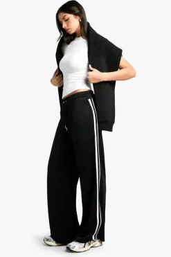 New boohoo Double Striped Tricot Straight Leg Jogger black